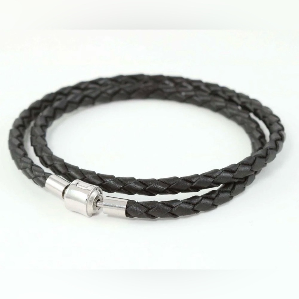BUY NOW Double Wrap Black Braided Faux Leather Bracelet